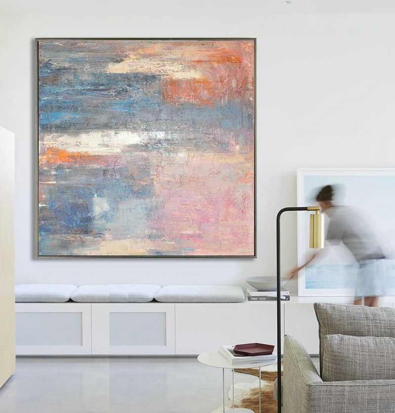 Large Modern Abstract Painting,Oversized Contemporary Art,Original Art Acrylic Painting,Pink,Blue,Orange,Beige.etc